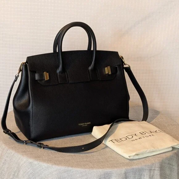 Teddy Blake Gigi 13” Black Dollarino Leather Satchel NWOT - Picture 2 of 9